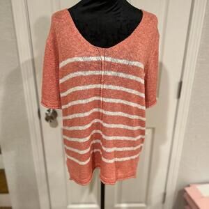 United States Sweaters Salmon White Striped Knit Sweater Size Large